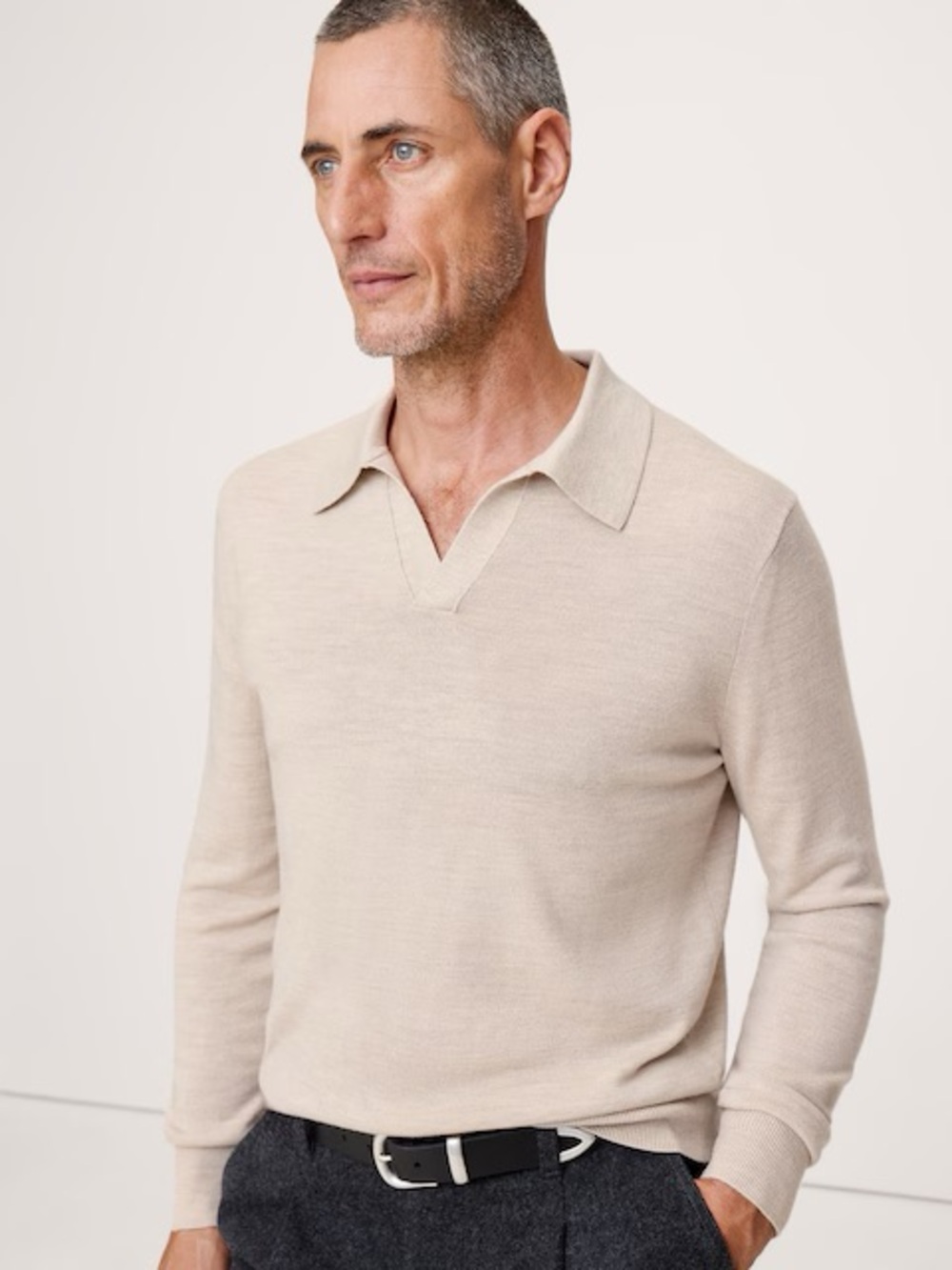 NEW Banana Republic mens 2XLT Tall tan 100% linen Johnny collar polo shirt NWT